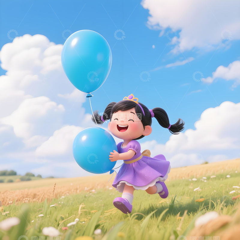 高清大图下载【趣麦麦图】紫色公主女孩矢量人物插画奔跑的小孩插画