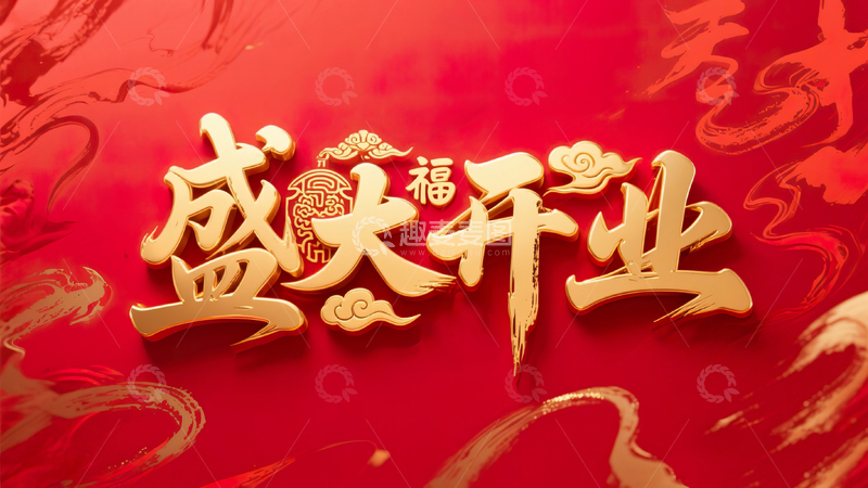 高清大图下载【趣麦麦图】红底喜庆盛大开业立体鎏金毛笔字6