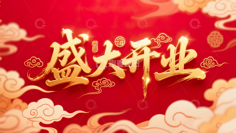 高清大图下载【趣麦麦图】红底喜庆盛大开业立体鎏金毛笔字7