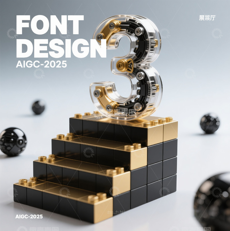 高清大图下载【趣麦麦图】金属玻璃透明机械齿轮立体数字3