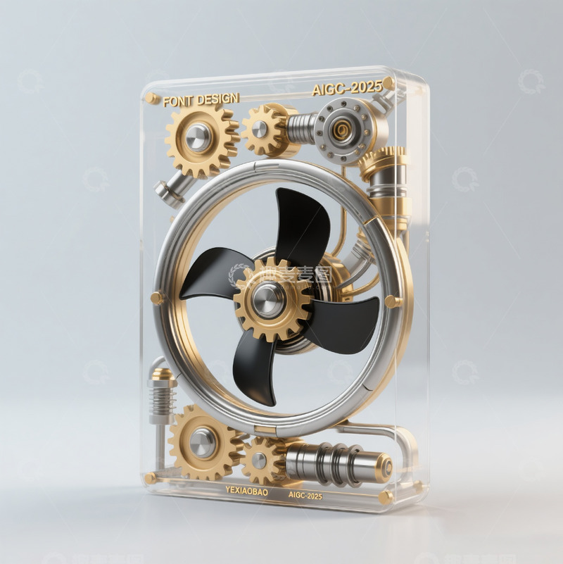 高清大图下载【趣麦麦图】金属玻璃透明机械齿轮立体数字1