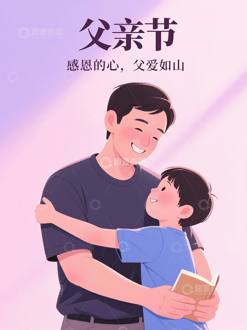 高清大图下载【趣麦麦图】父爱如山手绘插画海报1