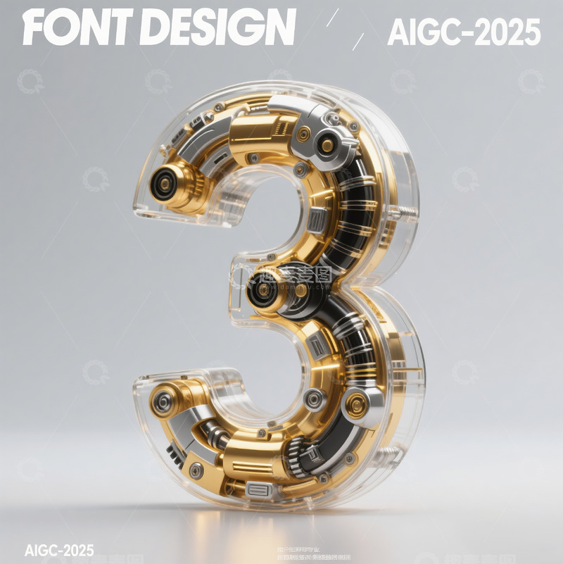 高清大图下载【趣麦麦图】金属玻璃透明机械齿轮立体数字2