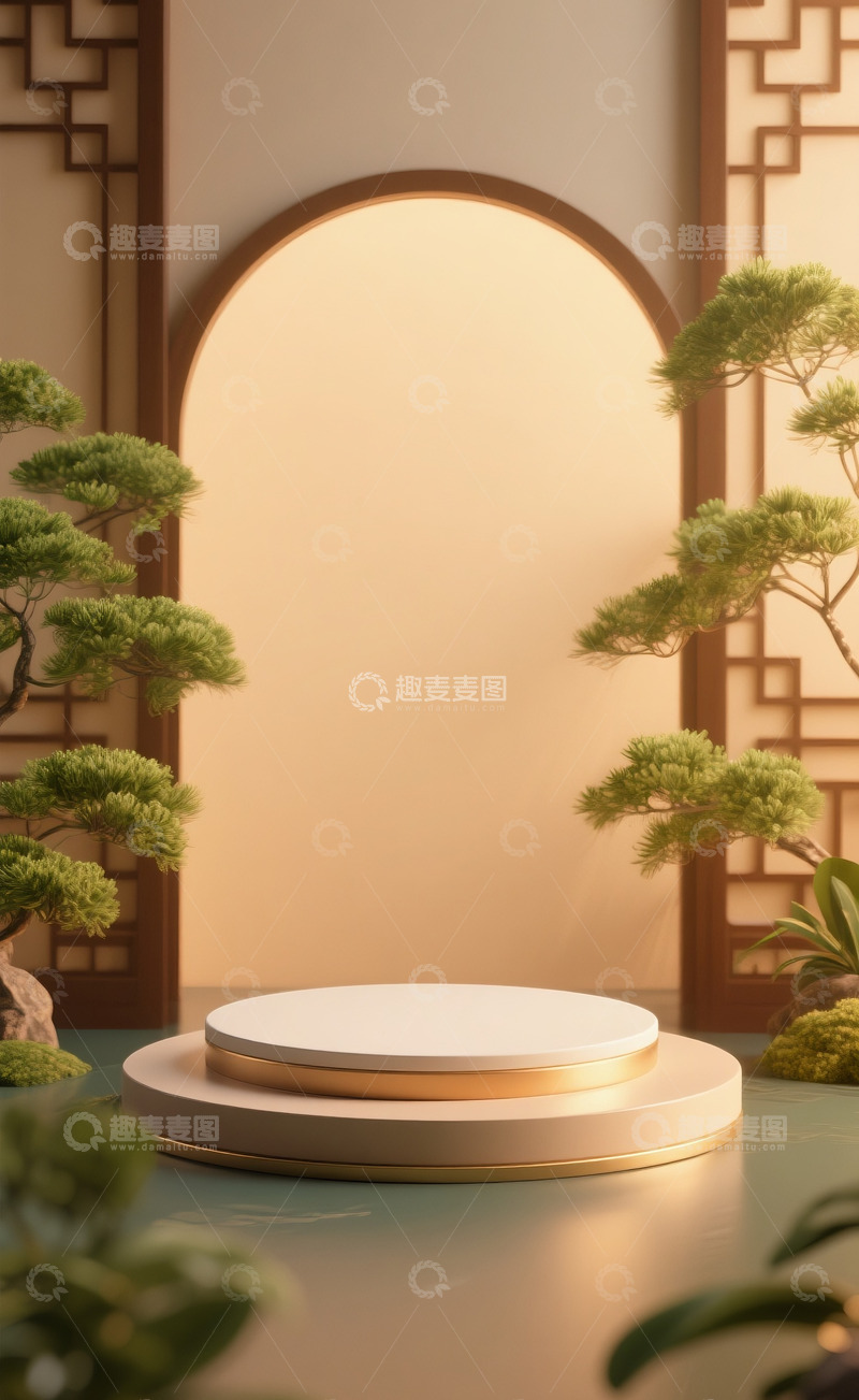 高清大图下载【趣麦麦图】电商展示台场景中式1