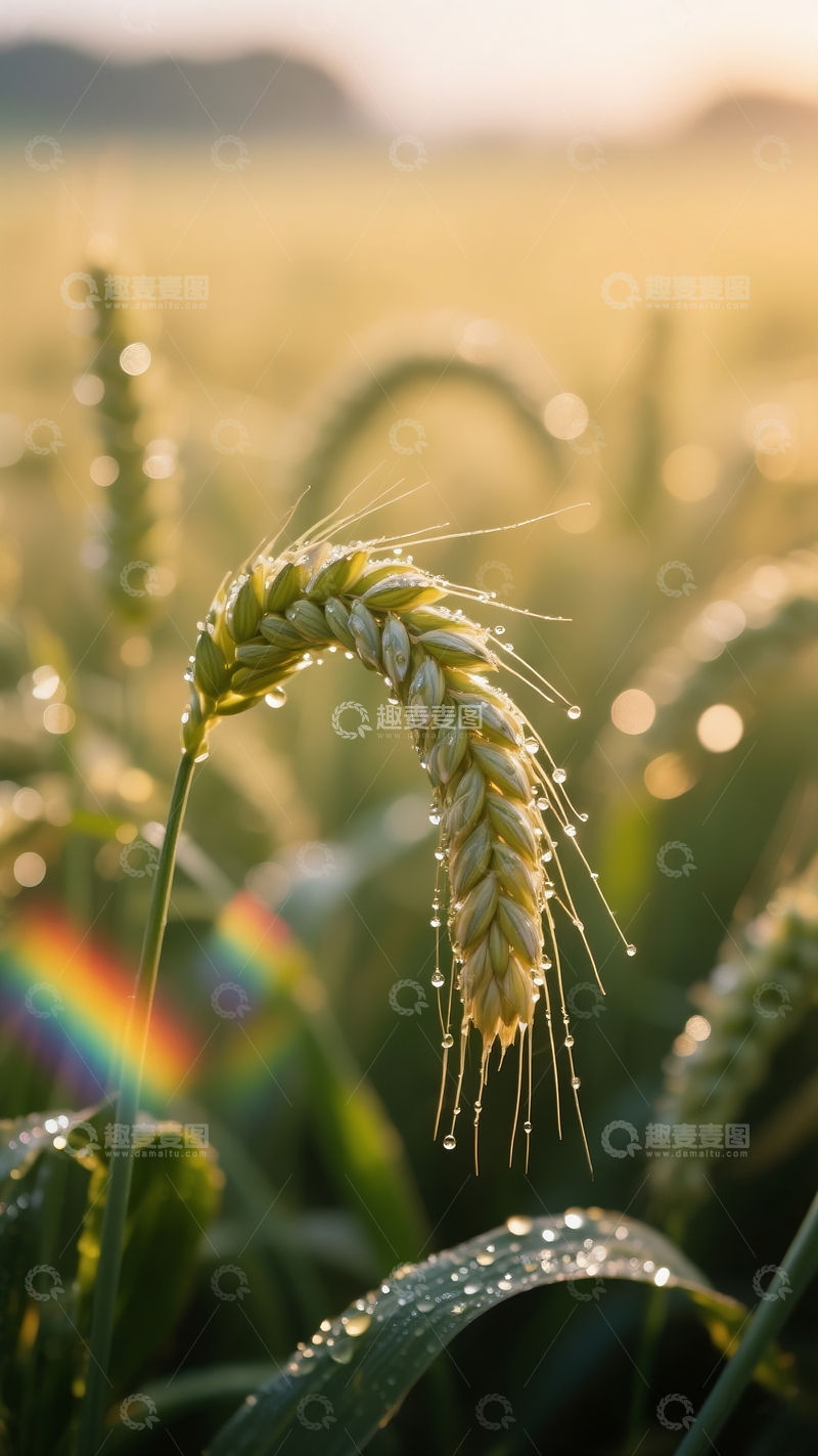 高清大图下载【趣麦麦图】青色麦穗海报背景