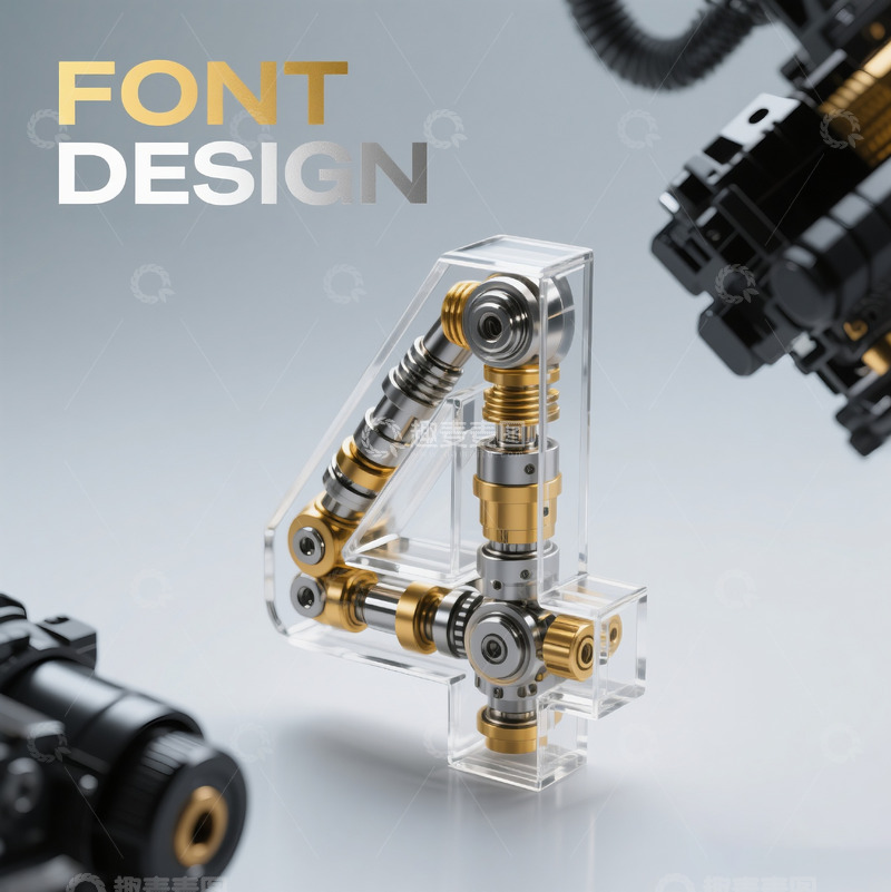 高清大图下载【趣麦麦图】金属玻璃透明机械齿轮立体数字字母10