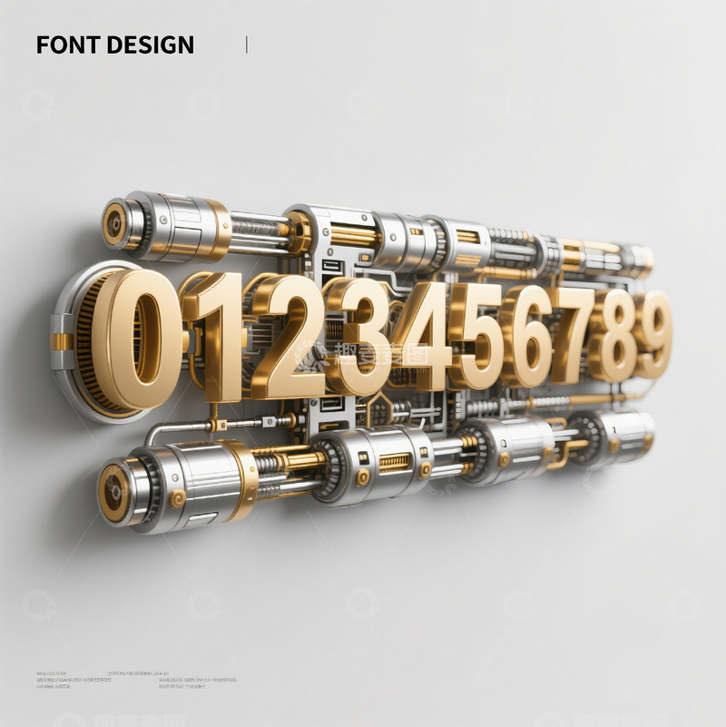 高清大图下载【趣麦麦图】金属玻璃透明机械齿轮立体数字5