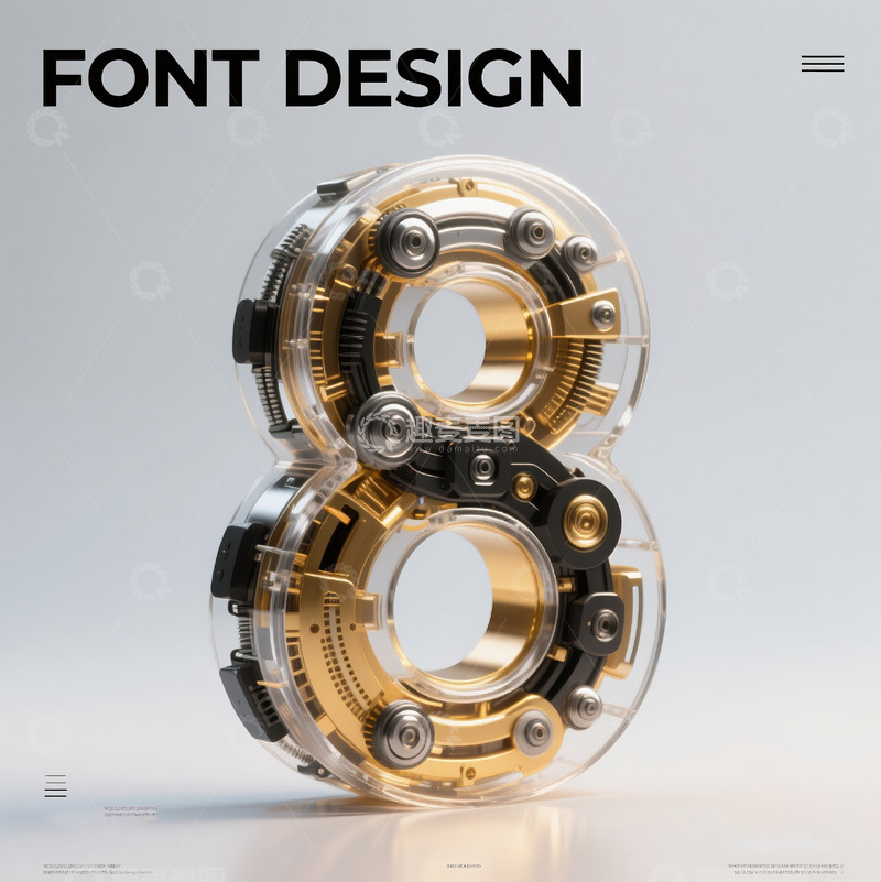 高清大图下载【趣麦麦图】金属玻璃透明机械齿轮立体数字16