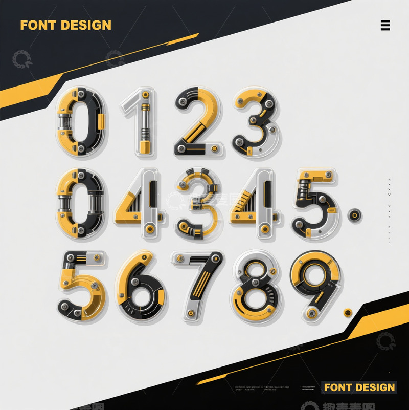 高清大图下载【趣麦麦图】金属玻璃透明机械齿轮立体数字4