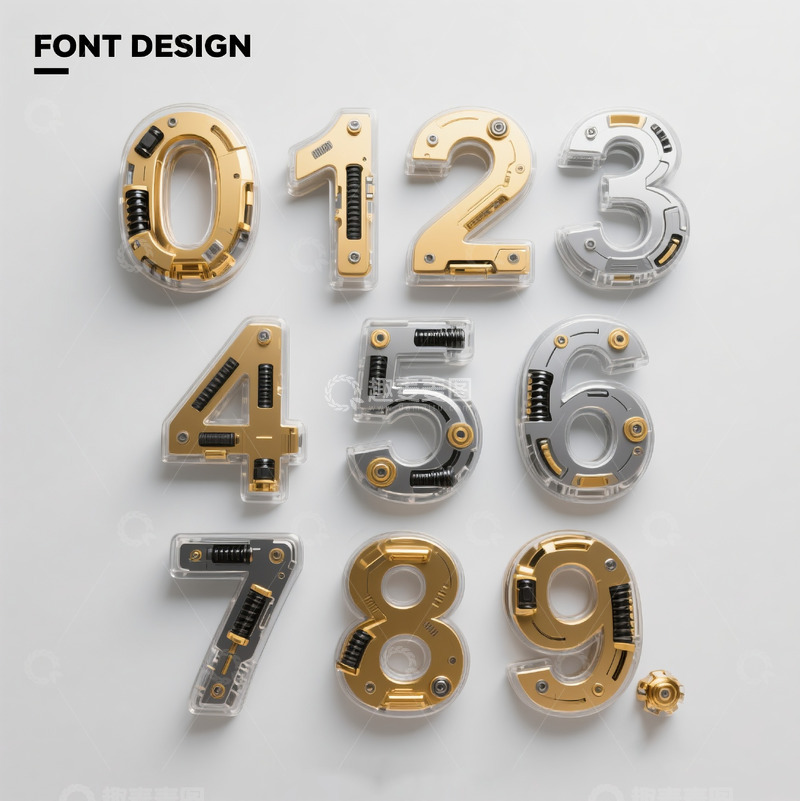 高清大图下载【趣麦麦图】金属玻璃透明机械齿轮立体数字7