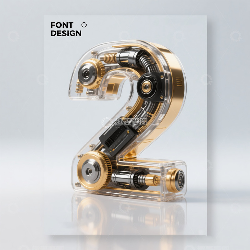 高清大图下载【趣麦麦图】金属玻璃透明机械齿轮立体数字字母6