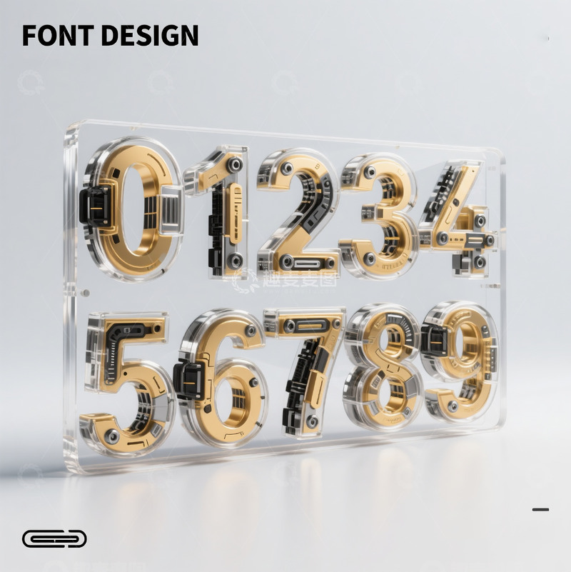 高清大图下载【趣麦麦图】金属玻璃透明机械齿轮立体数字8