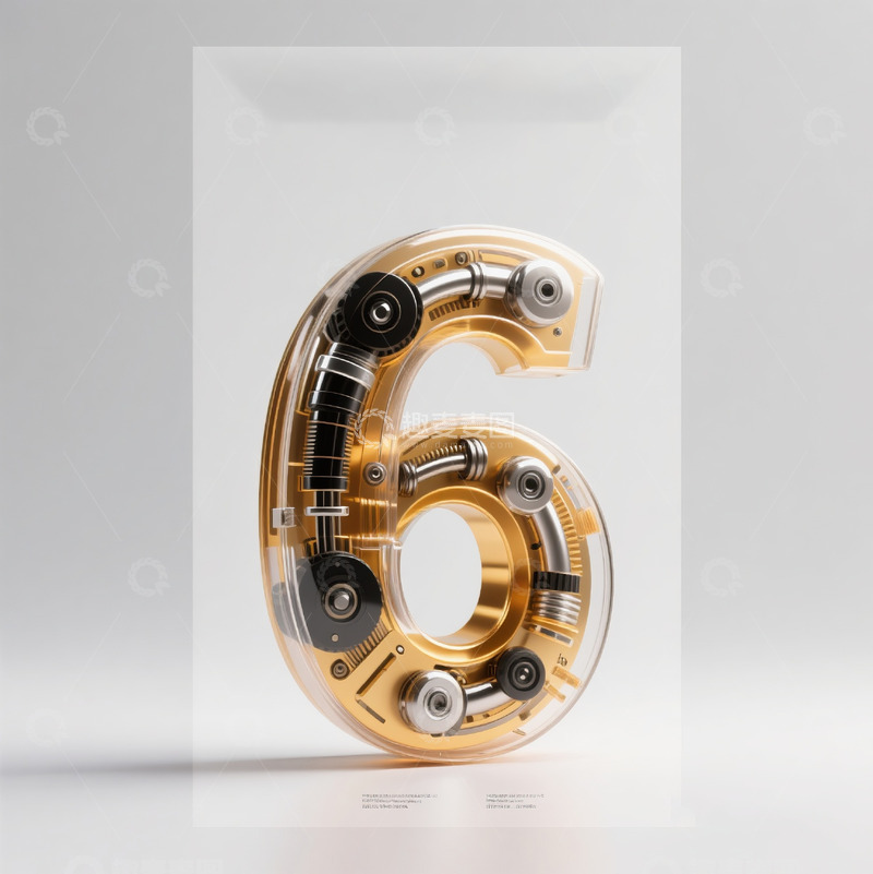 高清大图下载【趣麦麦图】金属玻璃透明机械齿轮立体数字字母1