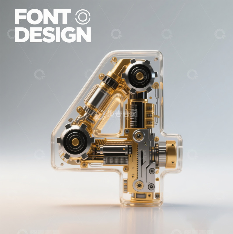 高清大图下载【趣麦麦图】金属玻璃透明机械齿轮立体数字字母12