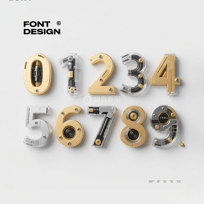 高清大图下载【趣麦麦图】金属玻璃透明机械齿轮立体数字10