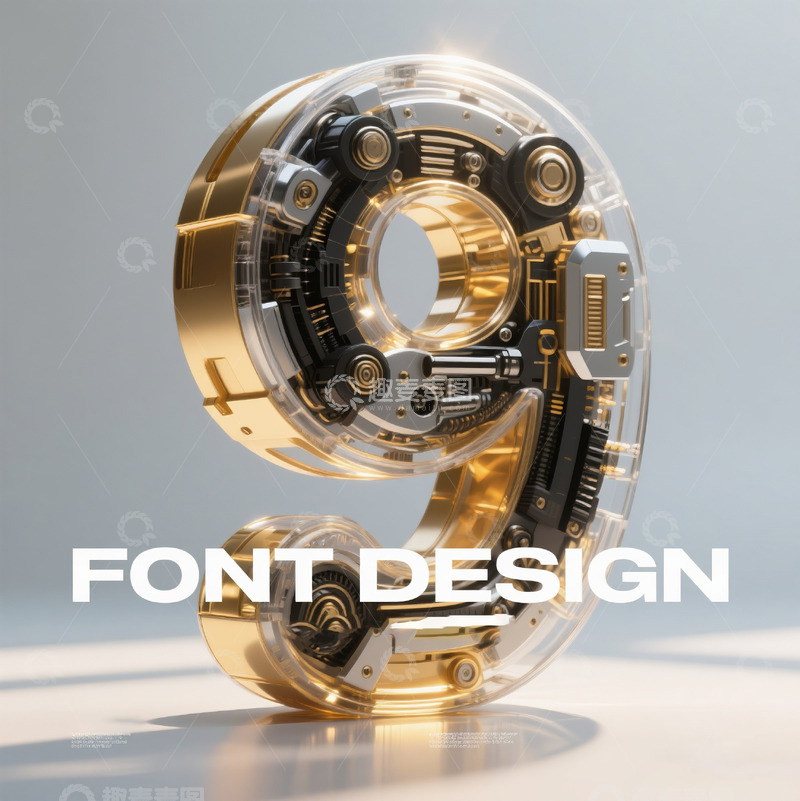 高清大图下载【趣麦麦图】金属玻璃透明机械齿轮立体数字12