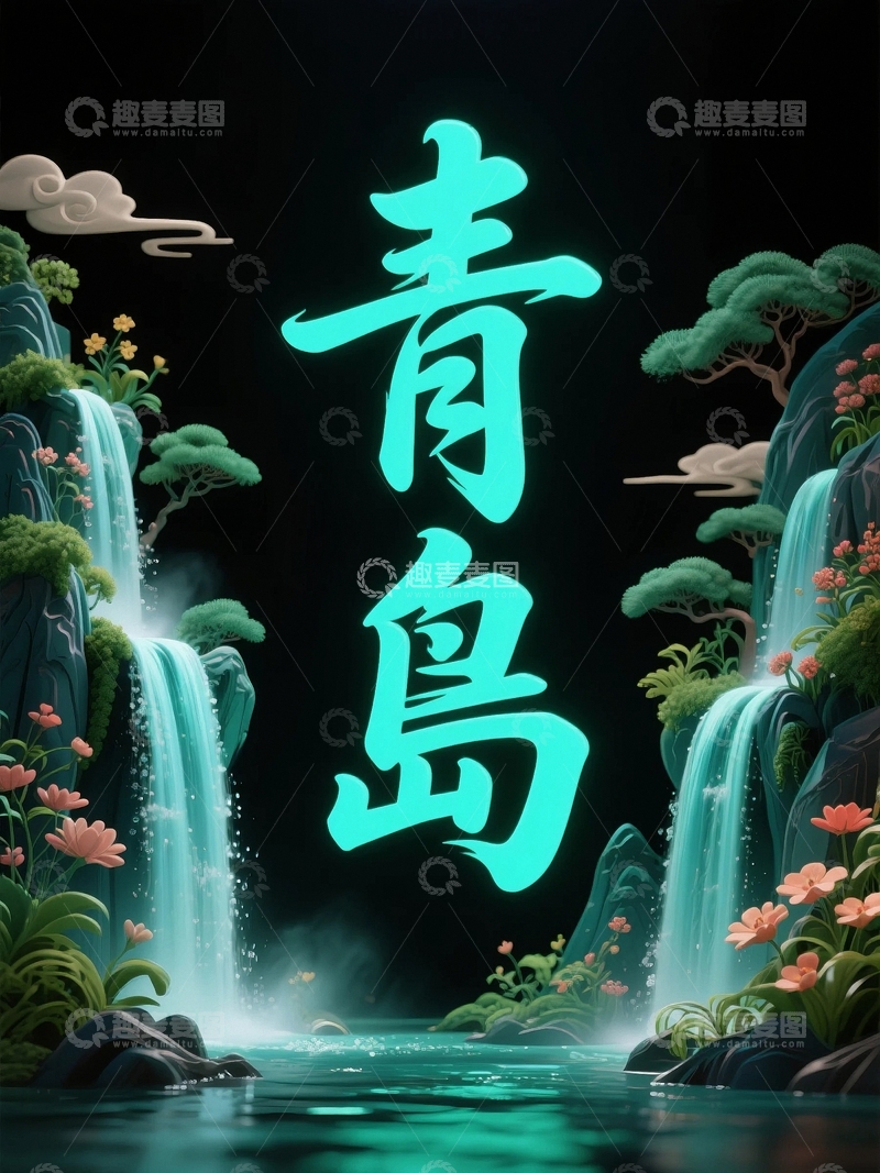 高清大图下载【趣麦麦图】青岛地标字体设计2