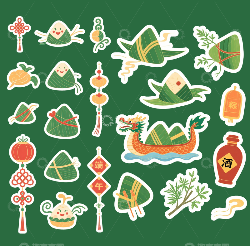 源文件下载【趣麦麦图】端午节漫画贴纸2