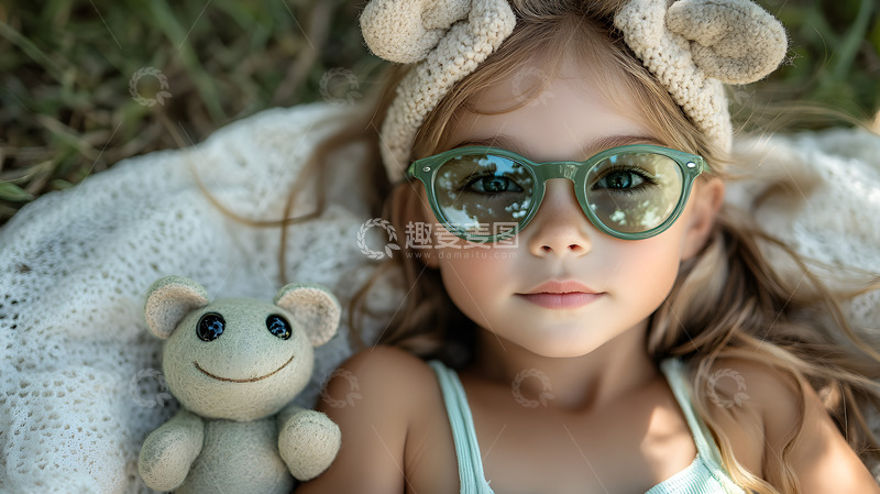 高清大图下载【趣麦麦图】戴墨镜的可爱小女孩1