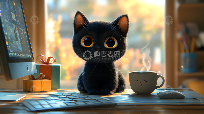 高清大图下载【趣麦麦图】3D卡通可爱小黑猫2