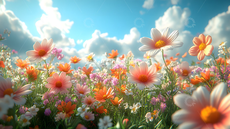 高清大图下载【趣麦麦图】3D卡通色彩鲜艳雏菊场景8