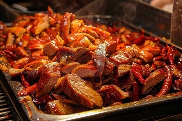 一盘麻辣卤鸭肉