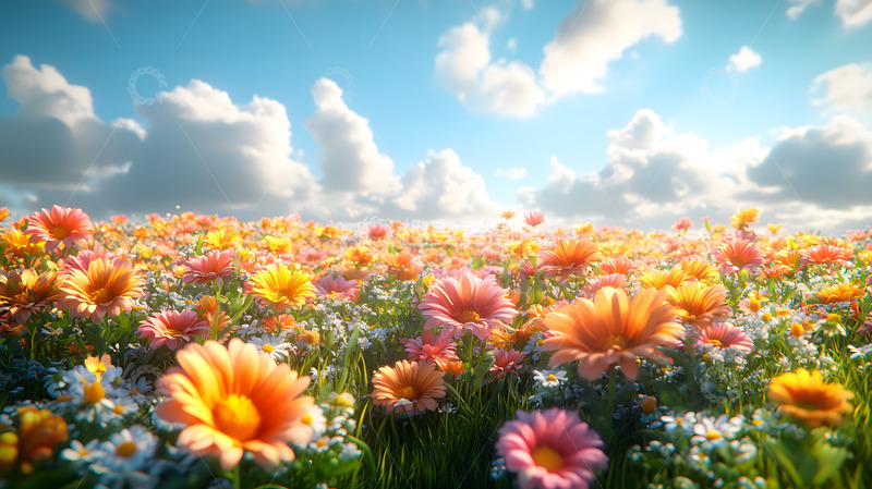 高清大图下载【趣麦麦图】3D卡通色彩鲜艳雏菊场景5