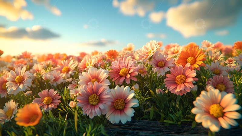 高清大图下载【趣麦麦图】3D卡通色彩鲜艳雏菊场景6