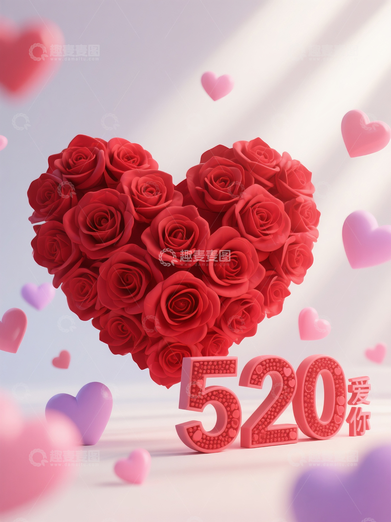 高清大图下载【趣麦麦图】520节日玫瑰花爱心素材