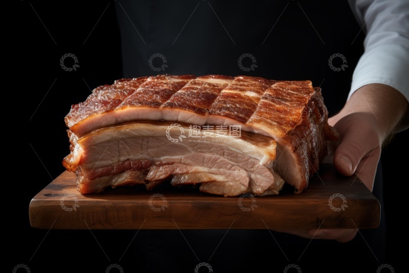高清大图下载【趣麦麦图】厨师端着一大块瘦肉