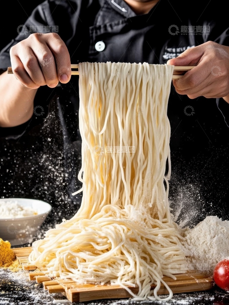 高清大图下载【趣麦麦图】厨师扯面烹饪