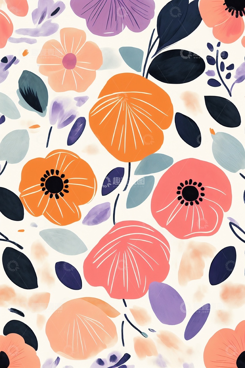 高清大图下载【趣麦麦图】花卉图案印花背景1