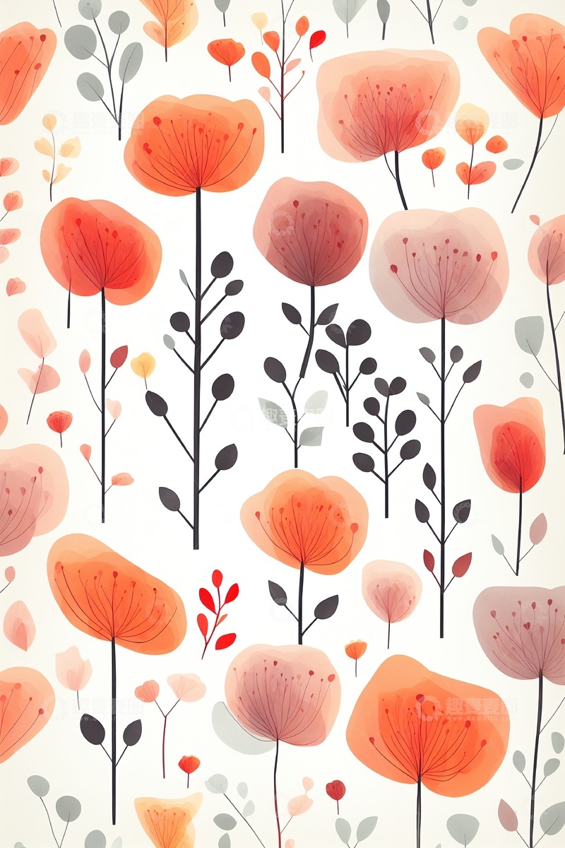 高清大图下载【趣麦麦图】花卉图案印花背景