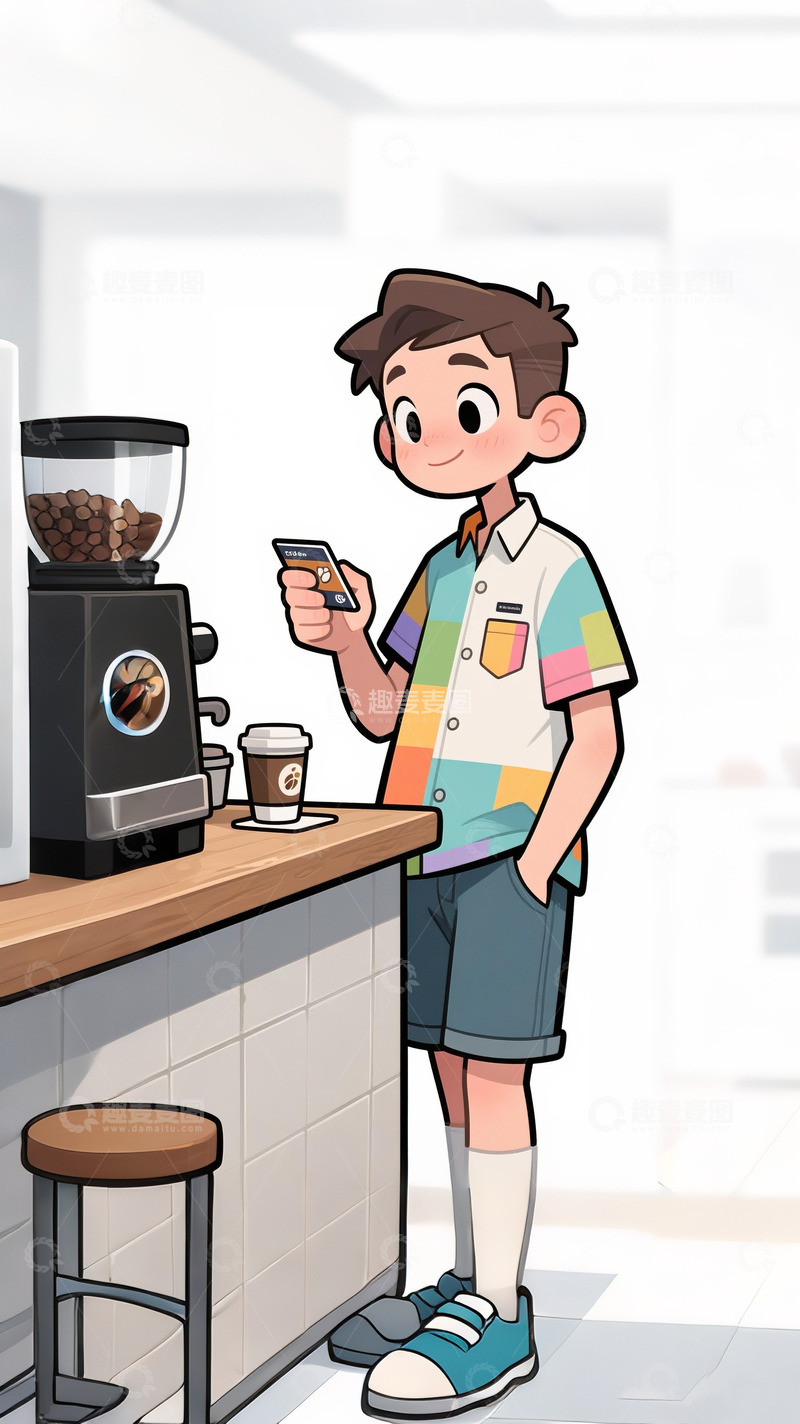 高清大图下载【趣麦麦图】买咖啡的年轻人3