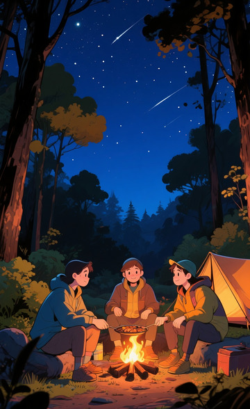 露营篝火烧烤的年轻人3