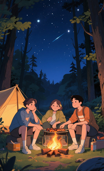 露营篝火烧烤的年轻人1