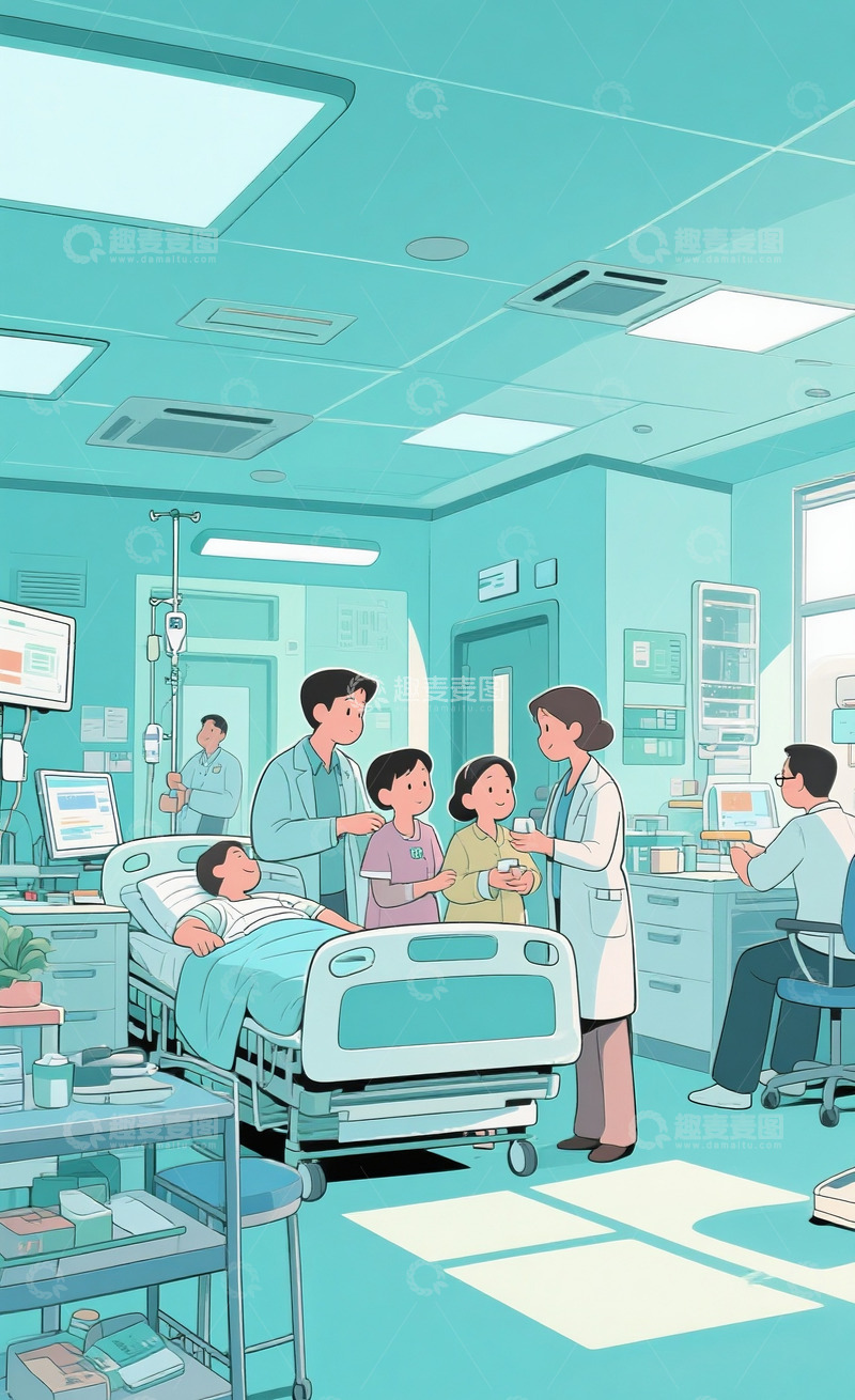 高清大图下载【趣麦麦图】医院的病人漫画风格5