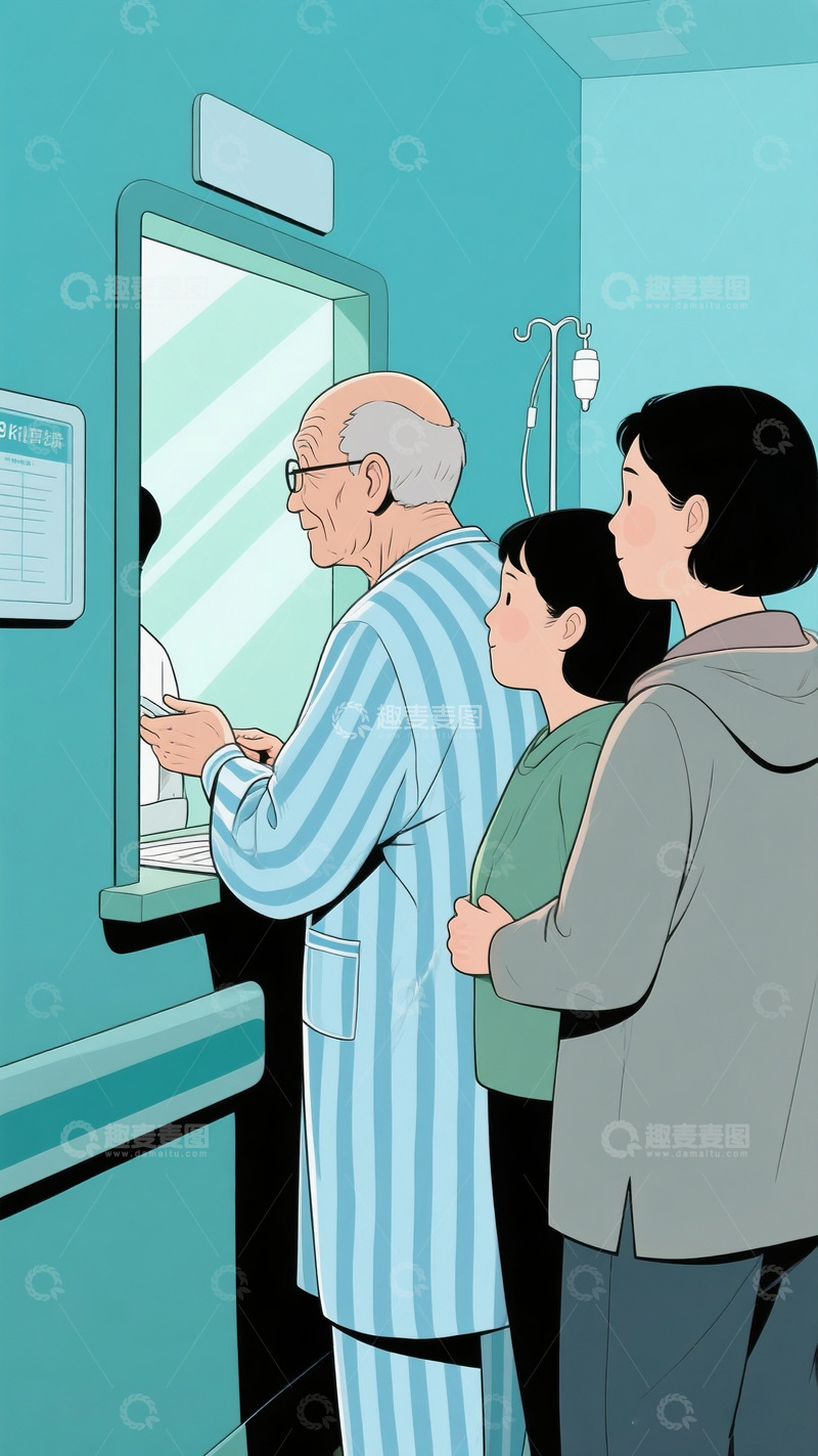 高清大图下载【趣麦麦图】医院的病人漫画风格3