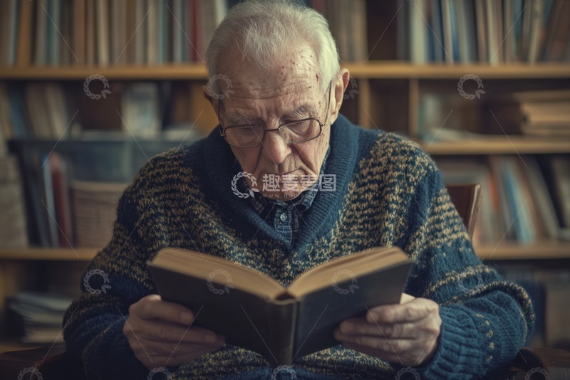 高清大图下载【趣麦麦图】带着眼镜看书的一位老人