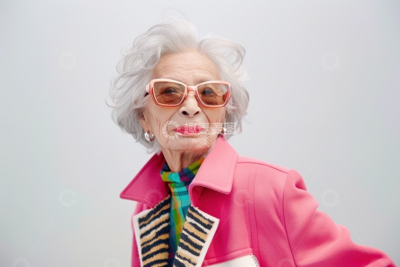 高清大图下载【趣麦麦图】头发花白的时尚老奶奶