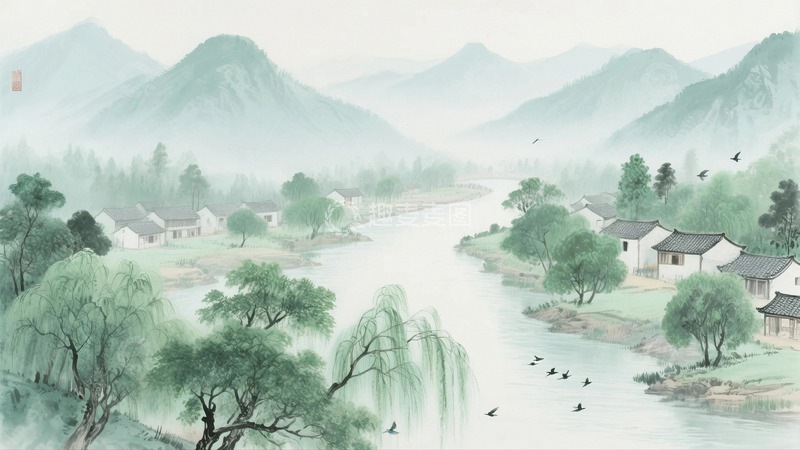 高清大图下载【趣麦麦图】-国风水墨山水背景 6