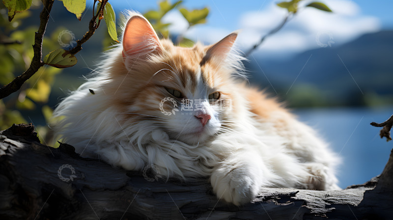 高清大图下载【趣麦麦图】趴在树上的橘猫1