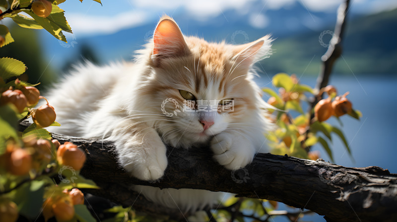 高清大图下载【趣麦麦图】趴在树上的橘猫