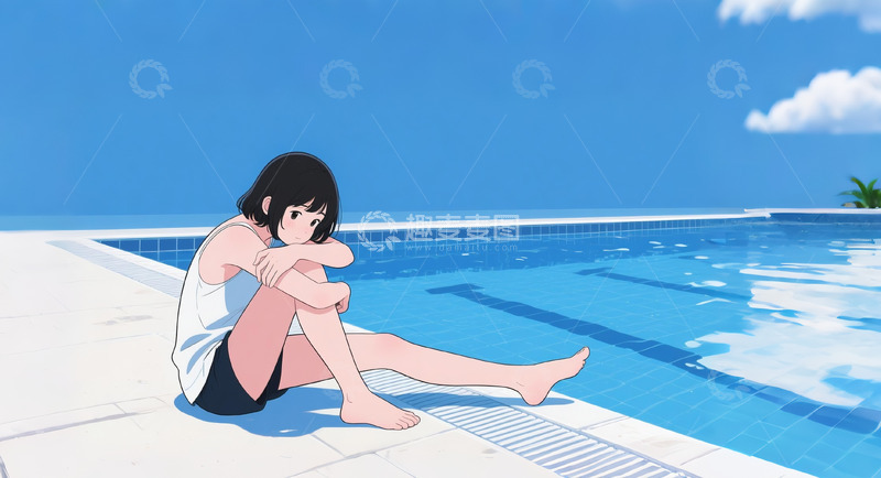 高清大图下载【趣麦麦图】游泳池边上的少女2