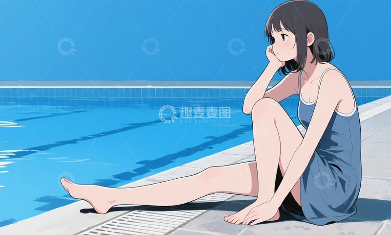 高清大图下载【趣麦麦图】游泳池边上的少女3