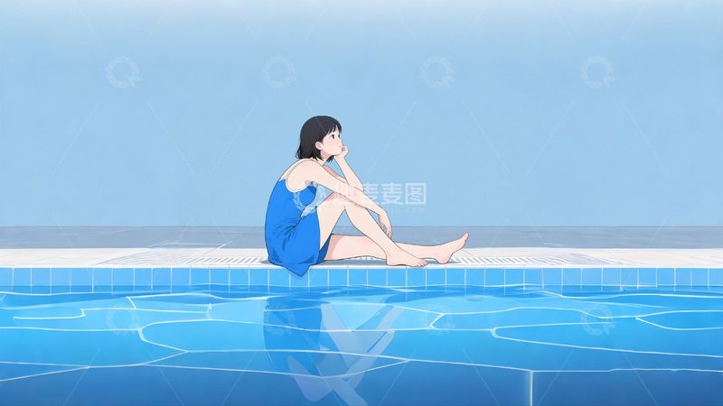 高清大图下载【趣麦麦图】游泳池边上的少女