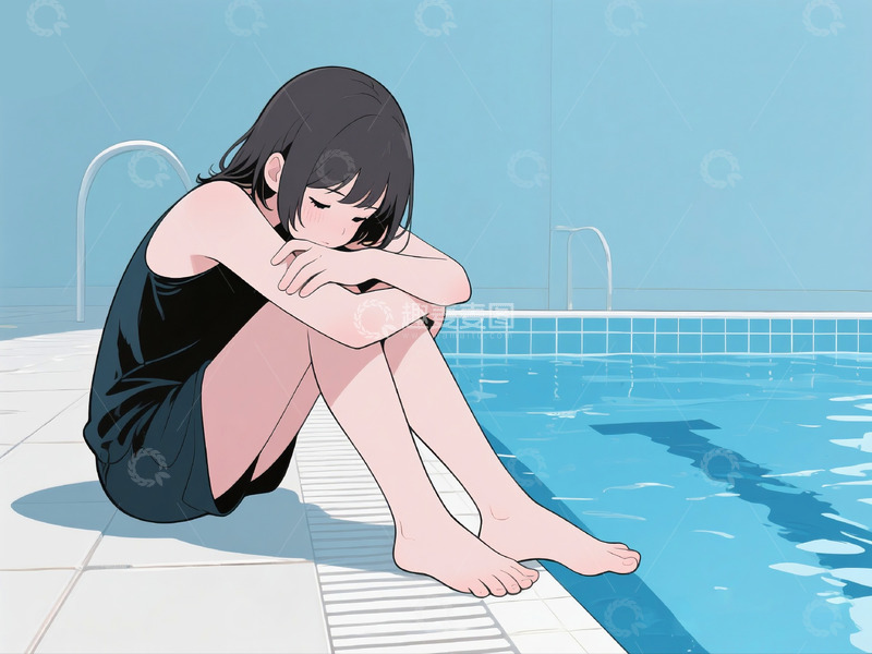 高清大图下载【趣麦麦图】游泳池边上的少女4