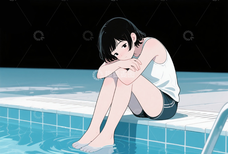 高清大图下载【趣麦麦图】游泳池边上的少女1