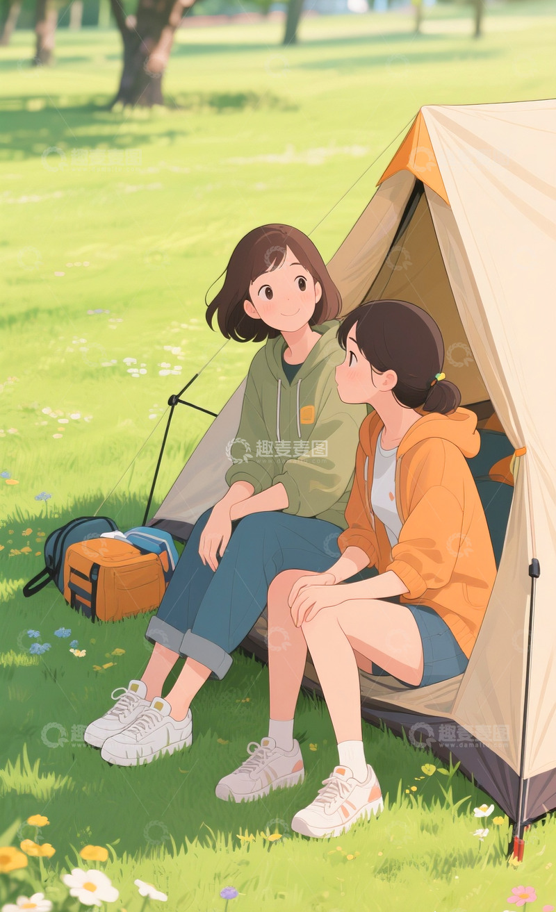 高清大图下载【趣麦麦图】和闺蜜露营的女孩3