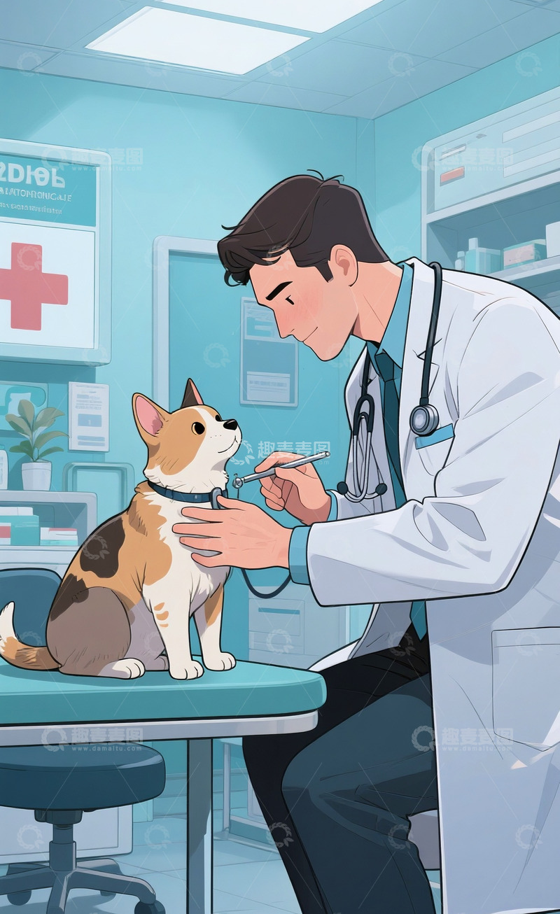 高清大图下载【趣麦麦图】医生给宠物体检4